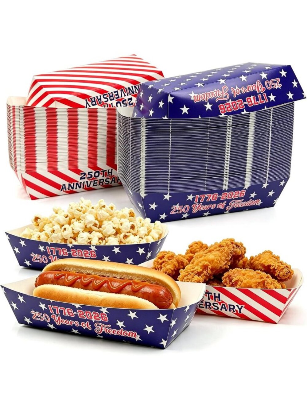 100 Large Disposable 4th of July Food Trays - Perfect for Parties & BBQs!